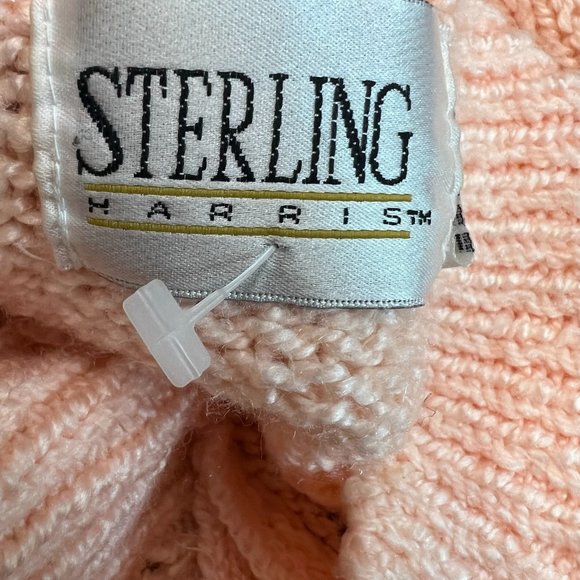 Vintage Sterling Harris Womens Button High Neck Peach Cable Knit Sweater SZ L - Picture 4 of 7